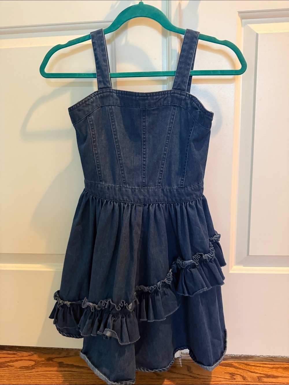 Habitual Dark Blue Denim Ruffle Dress with Straps